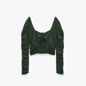 Ruched Cut Out Top Emerald Green Long Sleeve Women's Size Medium